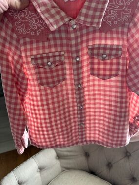 Angel Dear Pink Gingham Button-Front Shirt with Embroidered Yoke